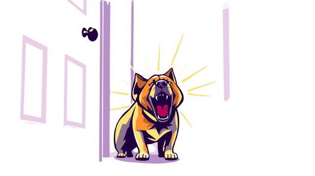 Vibrant vector illustration of a dog barking at an open door for pet blogs and animal lovers, dog's behaviour, Pet Photography for Blogs, Websites, and Social Media Campaigns