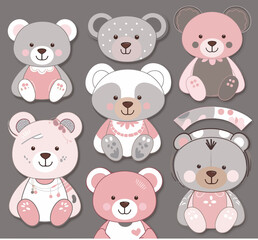 Obraz premium Adorable vector illustration of cute teddy bears in various styles for children’s themes