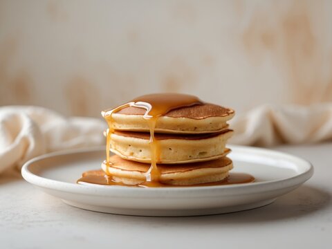 Delicious Pancake with Caramel Sauce on Plate