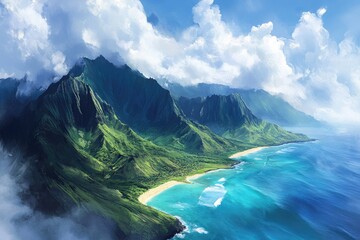 Fototapeta premium Aerial view of the dramatic and beautiful mountains