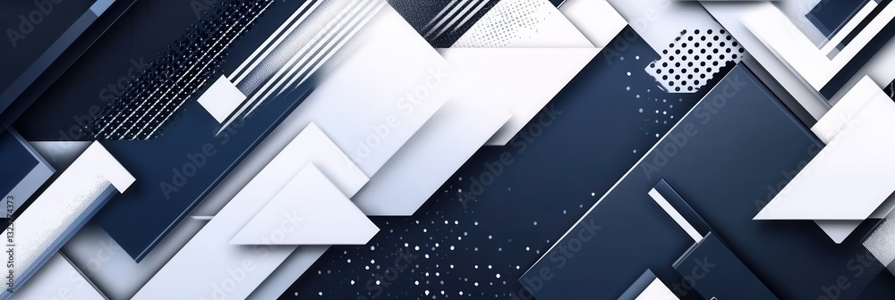 Poster structured geometric background in navy blue, gray, and white conveying governance and stability wit