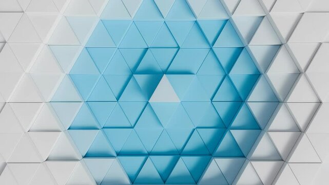 abstract 3d geometric blue and white triangle pattern background video, 4k seamless loop, wave motion
