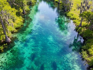 Naklejka premium A Picturesque Aerial View Of A Clear River With Trees