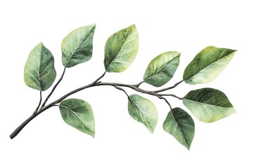 Fototapeta premium Elegant Watercolor Green Leaves Branch, Botanical Illustration, Nature Design Element