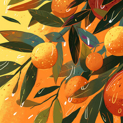 orange picture cartoon 2D, a beneficial fruit, is used as an illustration for advertising.