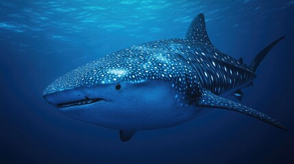 Naklejka premium A Large Whale Shark Swimming Gracefully Through Deep Ocean Waters