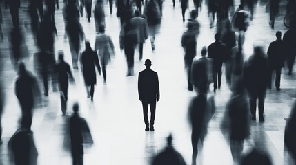 Colorful silhouette pf person standing in monochrome crowd of different people,surreal unique and different concept,loneliness in society,shadow,freedom,Love,be yourself,Stand out from the crowd.