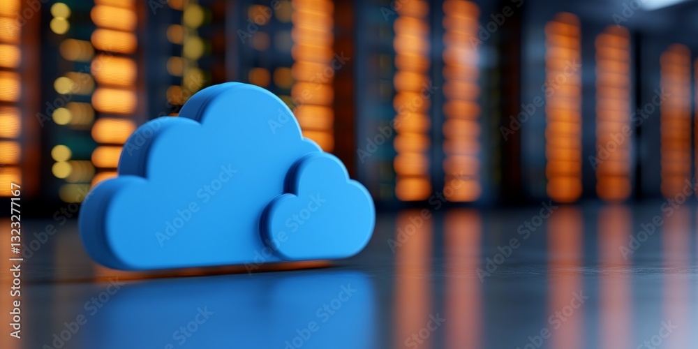 Wall mural modern ai driven cloud storage icon in illuminated data center symbolizing next gen cloud security e