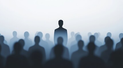 Naklejka premium Colorful silhouette pf person standing in monochrome crowd of different people,surreal unique and different concept,loneliness in society,shadow,freedom,Love,be yourself,Stand out from the crowd.