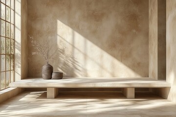 Beige Minimalist Interior Design with Sunlight