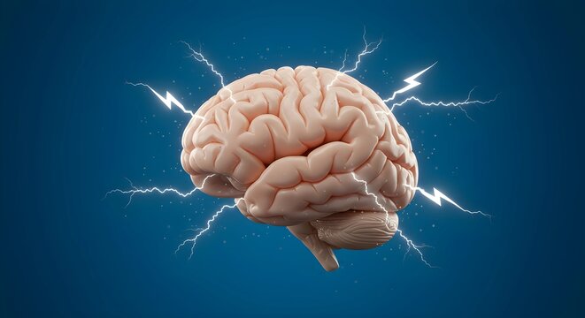 A thoughtful design for National Stress Awareness Day or Month, featuring a brain illustration on a calming dark blue background.