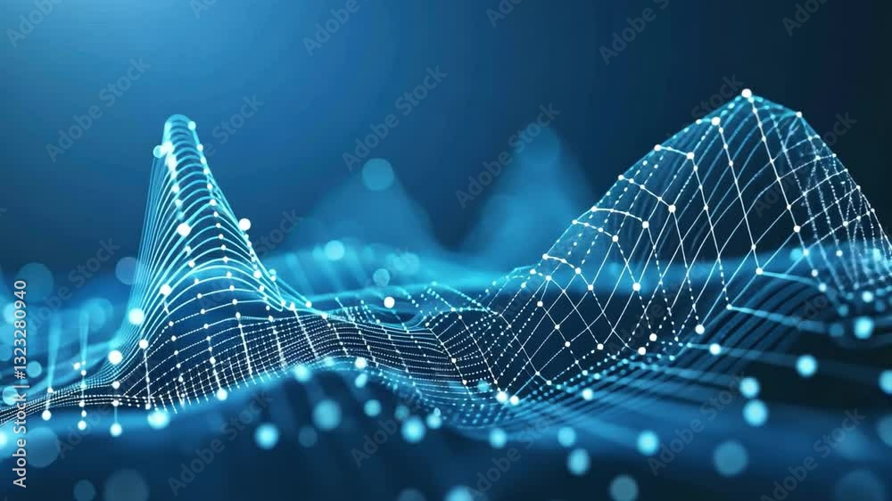 Poster digital abstract background with flowing blue lines and dots creates futuristic and dynamic visual e