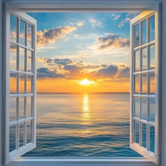 Sunset Ocean View from a Window