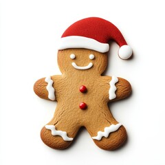 Christmas xmas bakery baking banner - Saint nicholas gingerbread man with santa claus hat, isolated on white background