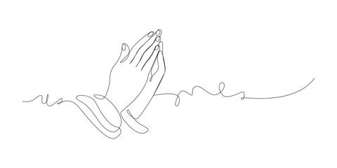 Continuous Praying hand one line art style vector illustration.