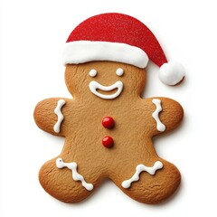 Christmas xmas bakery baking banner - Saint nicholas gingerbread man with santa claus hat, isolated on white background