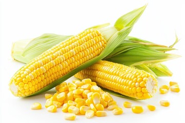 Freshly cut corn on the cob with loose kernels arranged artistically