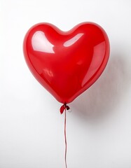 A single, shiny red heart-shaped balloon floats against a stark white background.  Simple, elegant, and full of love.