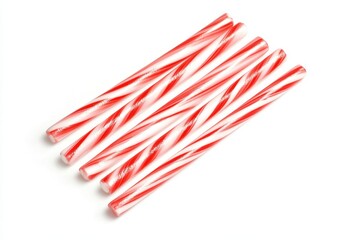 Candy canes border frame on white background. Top view, copy space