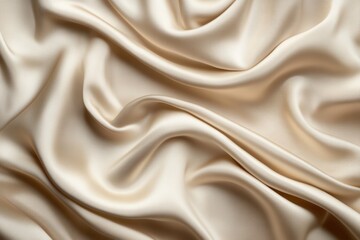 Fototapeta premium Creamy beige silk fabric with elegant drapes and folds. Perfect for luxury, fashion, or beauty product backgrounds.