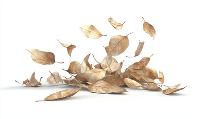 Isolate leaves movement falling slow down on white backgrounds 3d render