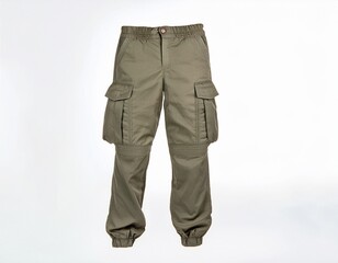 Olive green cargo pants with multiple pockets, ideal for outdoor activities or casual wear.  Comfortable and stylish.
