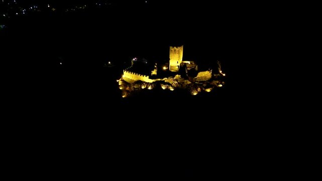 Aerial night view of Cly Castle Aosta valley