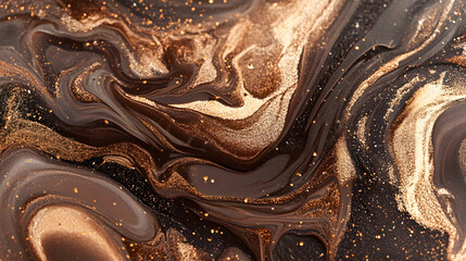 A stunning abstract display of swirling gold and rich brown hues, capturing the essence of luxury and elegance in a fluid dance.