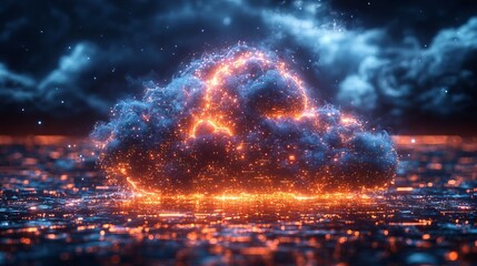 Abstract cloud technology system sci-fi design concept: futuristic digital network with intricate vector background and dynamic cloud connections