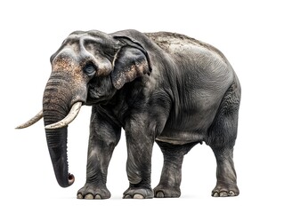 Obraz premium Gentle giant elephant standing proudly against a bright white background showcasing its majesty and strong presence