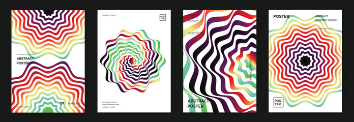 Abstract line wave poster background vector set. Minimalist cover template with vibrant perspective line wave in motion. Ideal design for social media, cover, banner, flyer, music, ads.