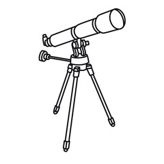 Telescope on a Tripod A Tool for Observing the Cosmos. Thin Line Illustration.