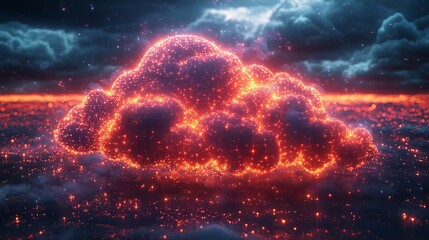 Abstract cloud technology system sci-fi design concept: futuristic digital network with intricate vector background and dynamic cloud connections