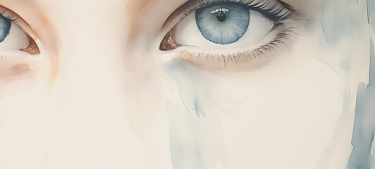 Fototapeta premium delicate minimal pale toned watercolour painting close up portrait, ai generative