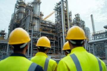 Engineers in yellow helmet and the best greetings with the warm handshake team Visit the website Modern construction and engineering concepts Safety at work in production and construction