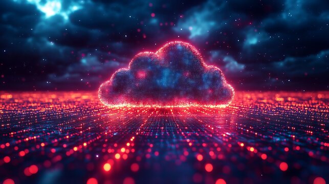 Innovative eco-friendly data center featuring a prominent large cloud icon, sustainable digital computing background, and advanced green technology infrastructure - Powered by Adobe