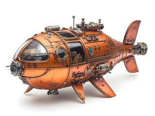 Fototapeta premium Detailed model of a submarine illustrating the fascinating world of ocean exploration isolated on a white background