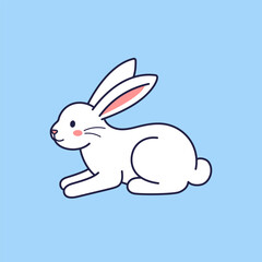 Easter character lying, sitting bunny, rabbit, hare. Vector flat design, outline illustration. Easter character mascot, sticker. Greeting card, Happy Easter concept. Hare icon