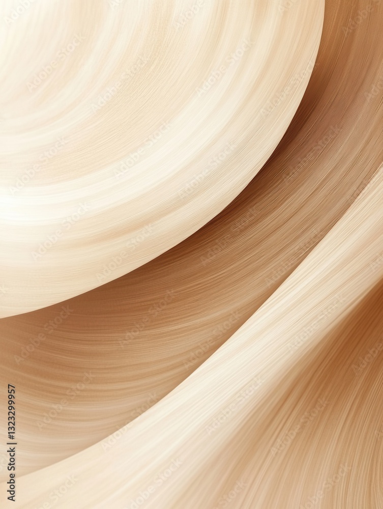 Poster organic wooden texture showcasing flowing lines in warm beige and brown tones, featuring a golden ra