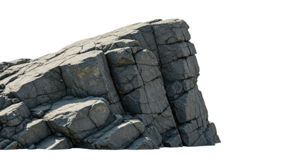 High Rocky Mountain Cliff with Rugged Stone Edge and Peak cut-out isolated on White Background with clipping path.