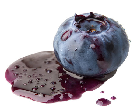 A ripe blueberry bursting with fresh juice, isolated on white background. Perfect for food photography, healthy eating, and antioxidant concepts.