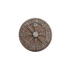 Obraz premium Ancient Norse Rune Wheel Symbol - Mystical Stone Circle with Runes and Celtic Knotwork