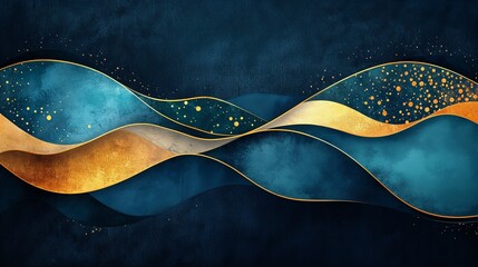 Obraz premium Elegant deep blue and gold geometric waves forming an artistic horizontal pattern
