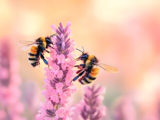 Harmony in Nature – Bumblebees Pollinating Lavender Blossoms