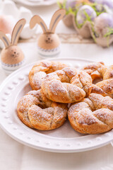 Easter wreath bread, traditional Easter holiday baking, sweet bun cakes