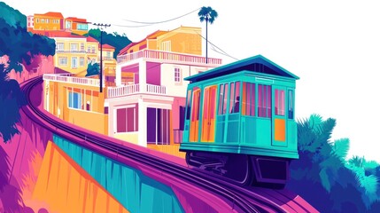 Colorful Urban Tramway Ascending Hills