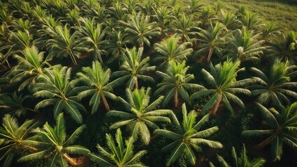 Lush green sugarcane plants viewed from above create a vibrant pattern in a vast field under bright sunlight showcasing rich agricultural growth.
