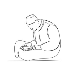 One continuous single drawing line art flat doodle muslim, religion, islam, prayer, pray. Isolated image hand draw contour on a white background
