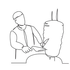 One continuous single drawing line art flat doodle kebab, meat, food, gyro, cooking, traditional, restaurant, cuisine, sandwich. Isolated image hand draw contour on a white background
