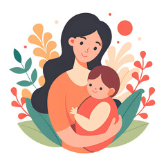 Heartwarming Graphic of a Mother Embracing Her Baby for Happy Mothers Day PNG